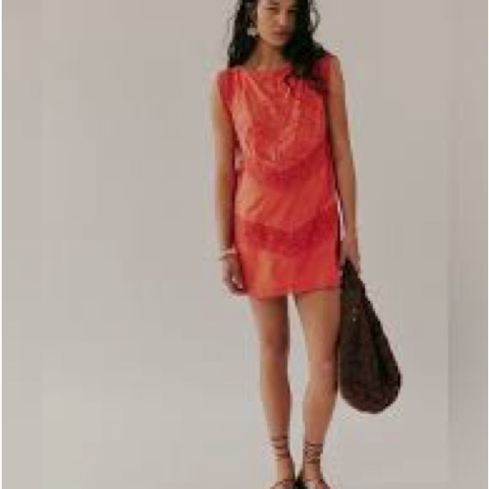 Free People Coral-Red Sleeveless Mini Dress